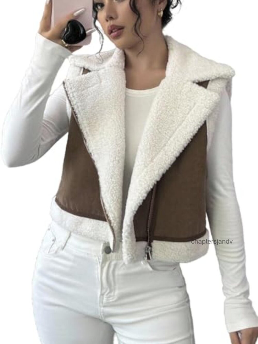 Faux Fur Suede Vest Jacket Warm Cropped Coat Sleeveless Winter Outerwear